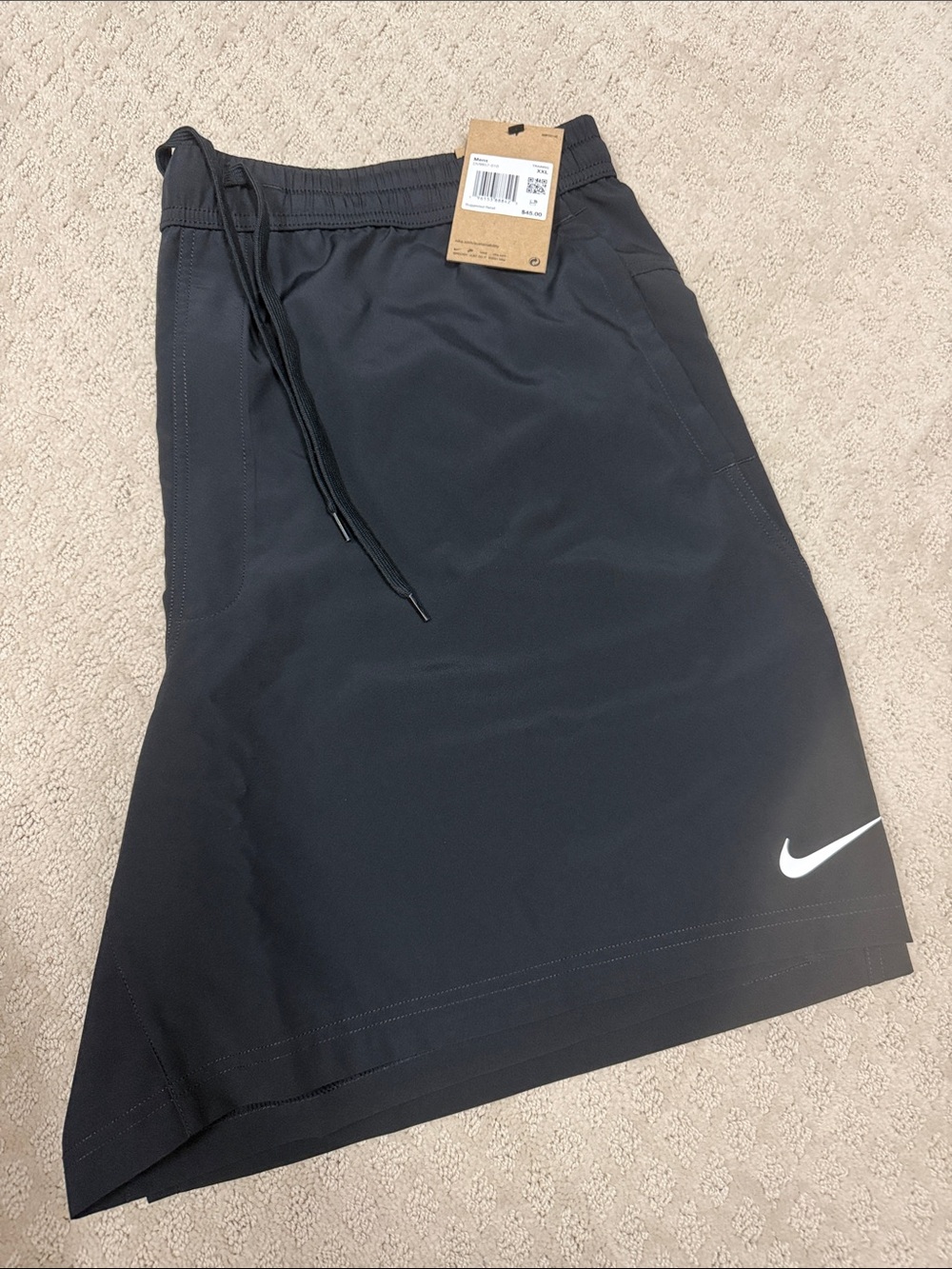 NWT Nike Black Men’s Athletic Shorts with White Swoosh